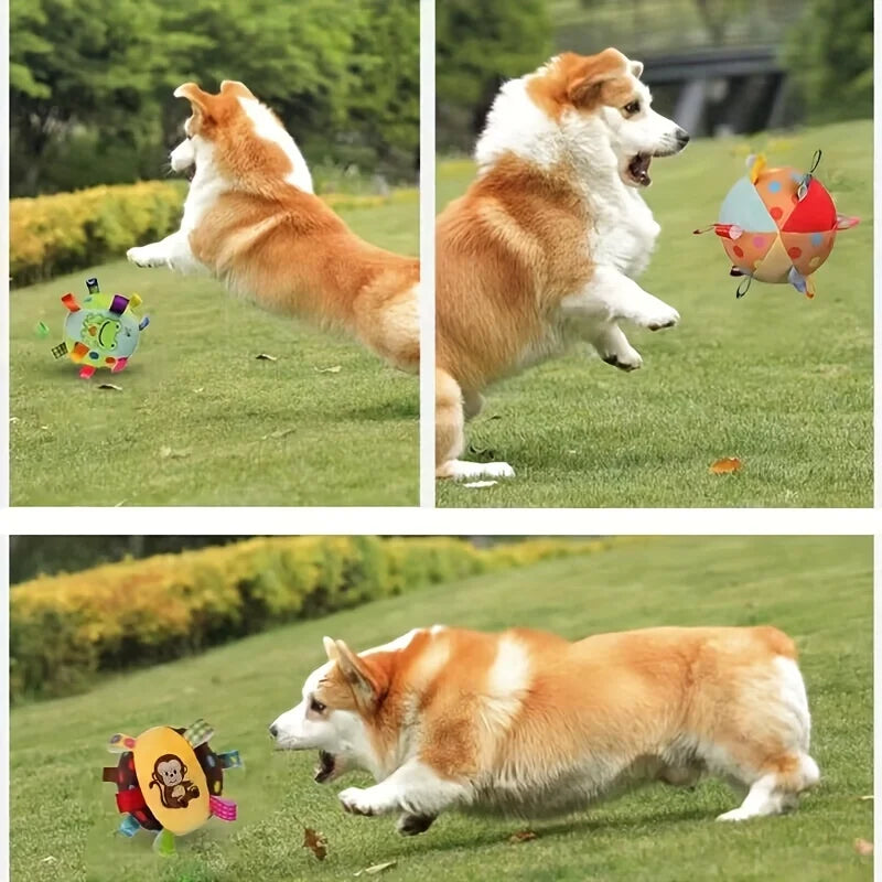 Interactive Chew-Resistant Dog Ball with Plush Handle