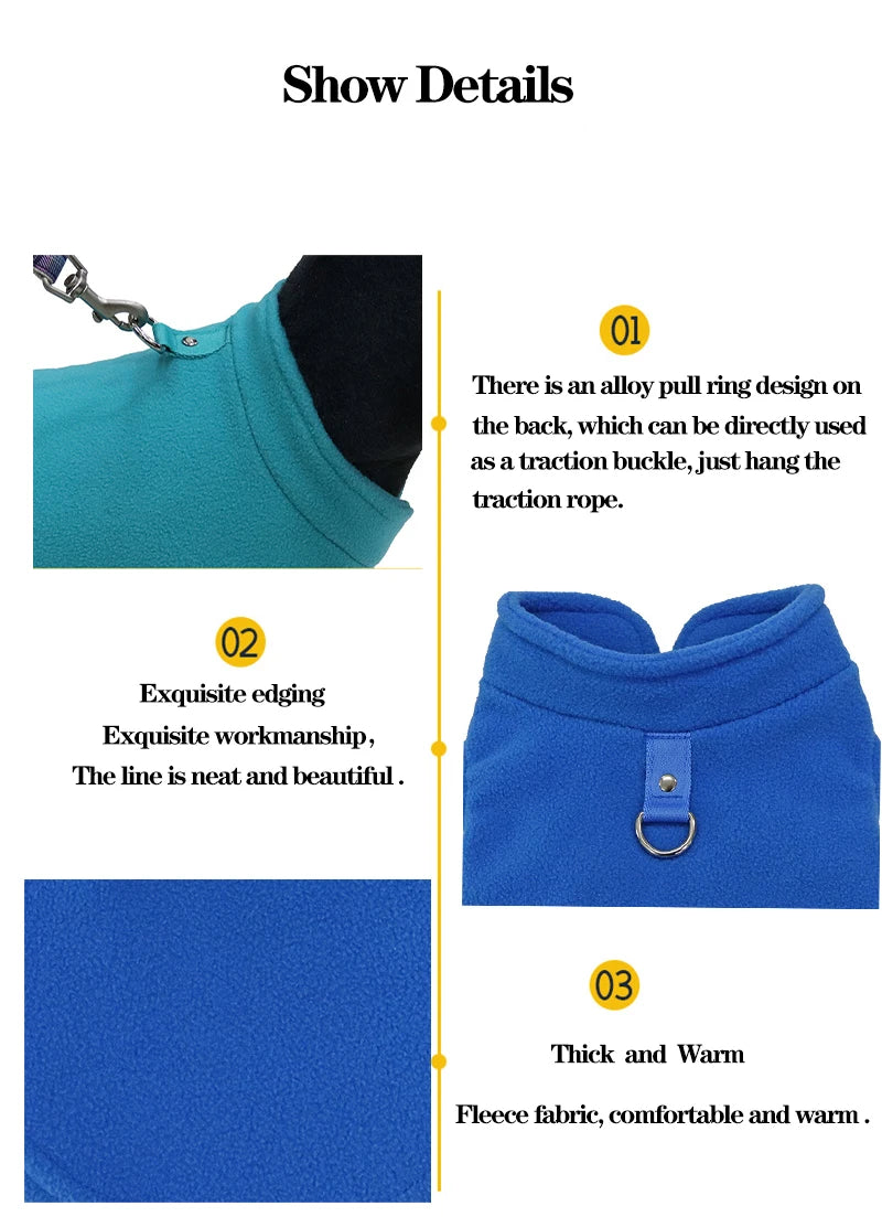 Warm Fleece Dog Jacket with D-Ring