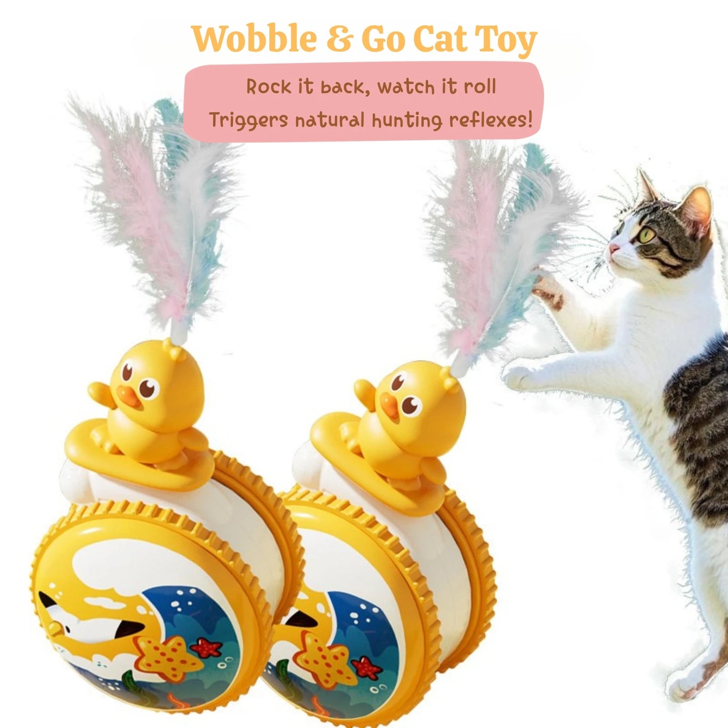Interactive Cat Wobble Toy with Feathers & Plush Ball