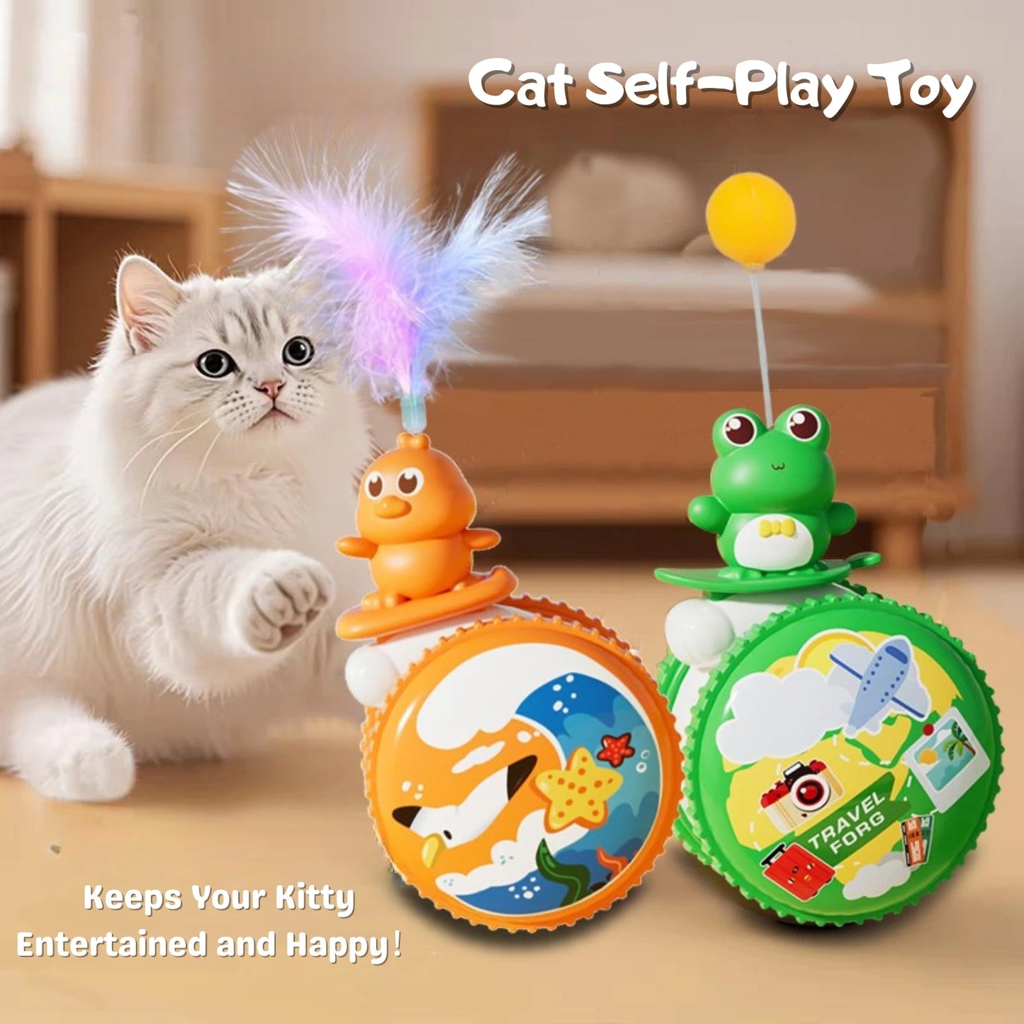 Interactive Cat Wobble Toy with Feathers & Plush Ball