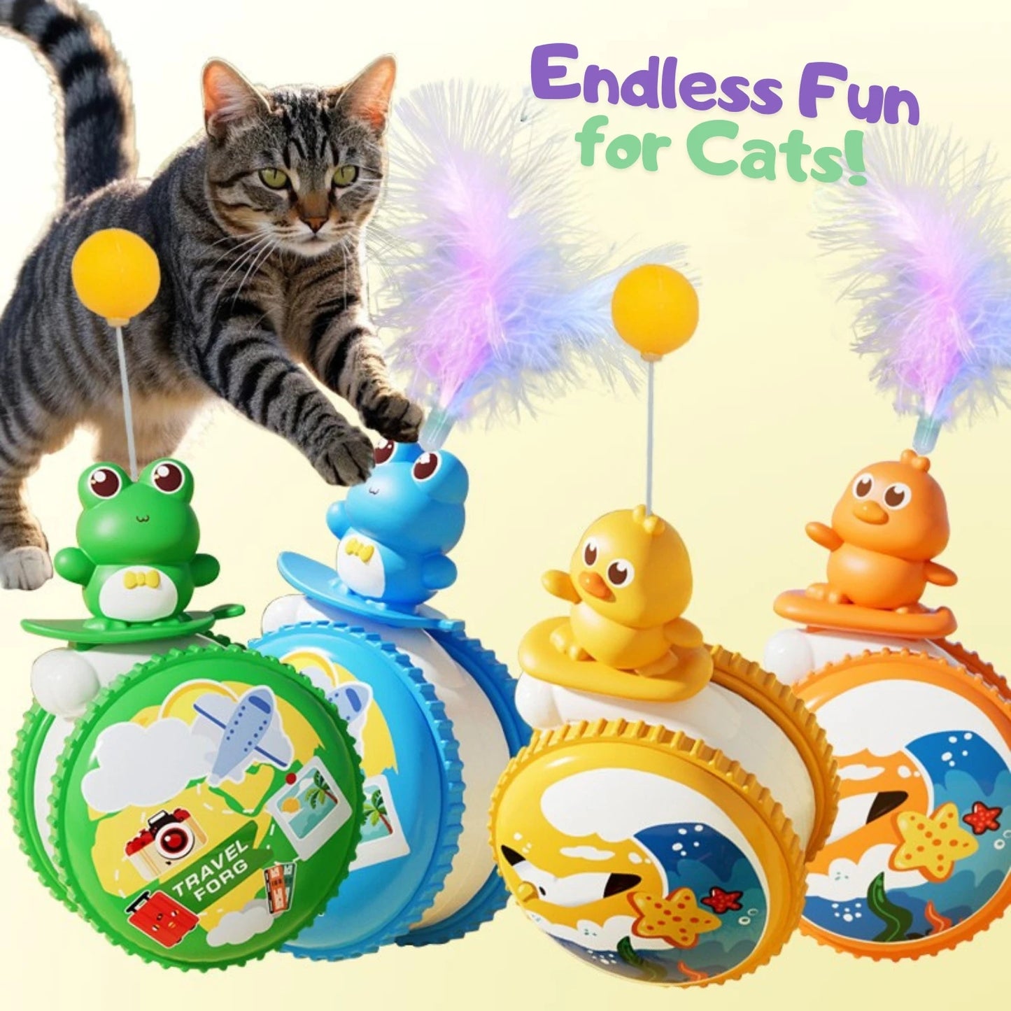 Interactive Cat Wobble Toy with Feathers & Plush Ball