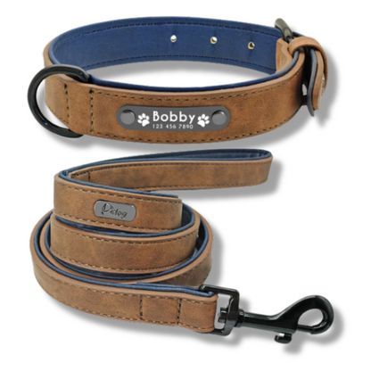 Personalized Leather Dog Collar and Leash