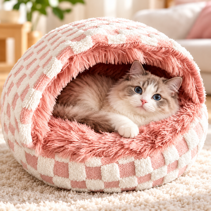 ShellNest – Hooded Plush Cat Cave 🐱☁️
