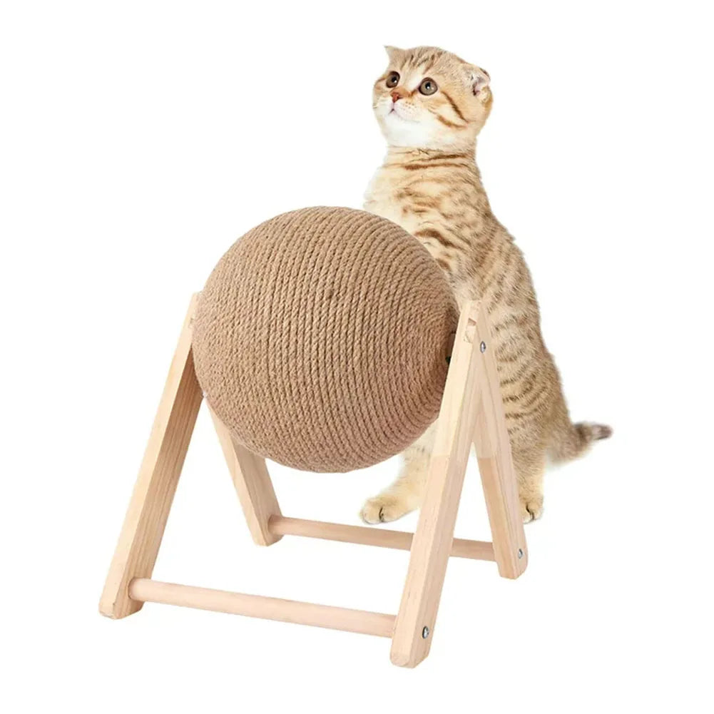 Cat Scratching Ball Toy with 360° Spinning Ball & Sturdy Wood Base