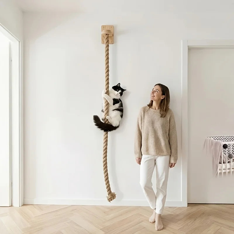 ClawClimb Wall-Mounted Cat Rope & Wood Scratcher