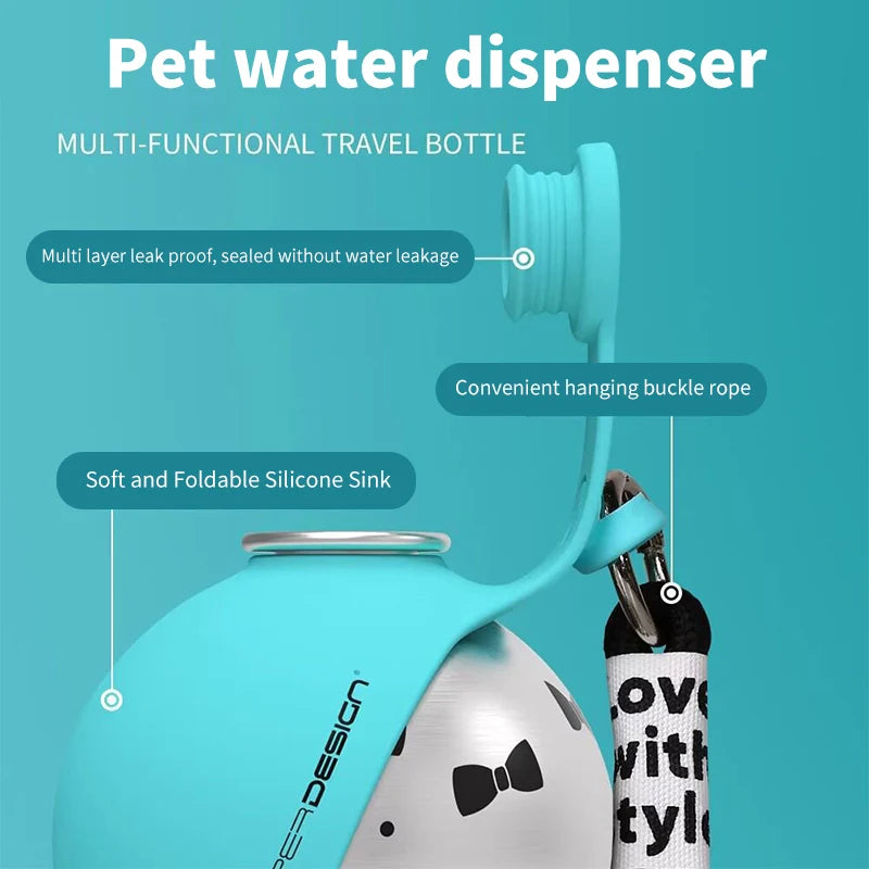 HydraPaw 2-in-1 Stainless Steel Pet Water Bottle Bowl | Portable Leak-Proof Dog Travel Kettle