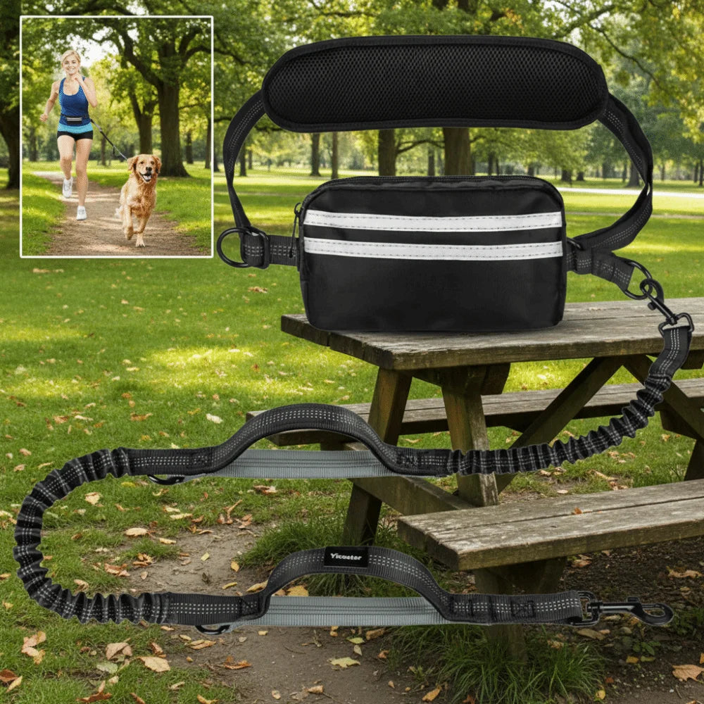 RunMate Reflective Hands-Free Dog Running Leash with Waist Belt & Storage Pouch