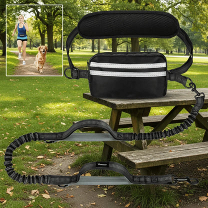 RunMate Reflective Hands-Free Dog Running Leash with Waist Belt & Storage Pouch