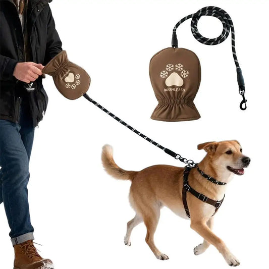 WarmPaw Winter Dog Leash with Built-In Thermal Walking Gloves