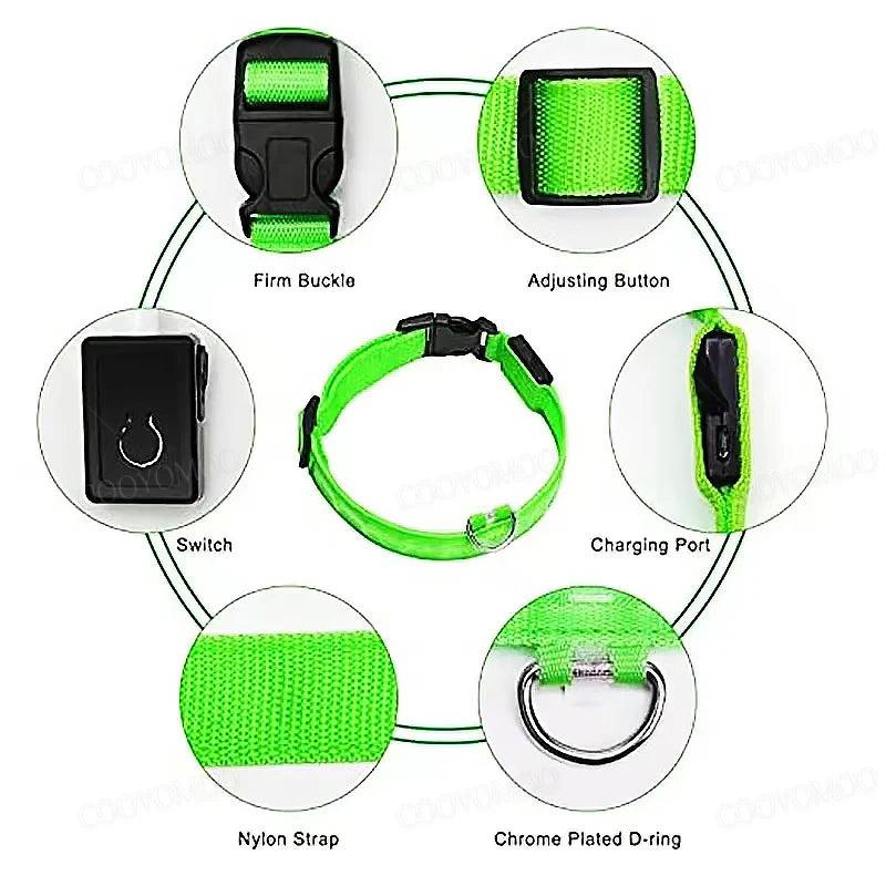 LED Luminous Dog Collar – USB Rechargeable & Detachable Night Safety Collar for Pets