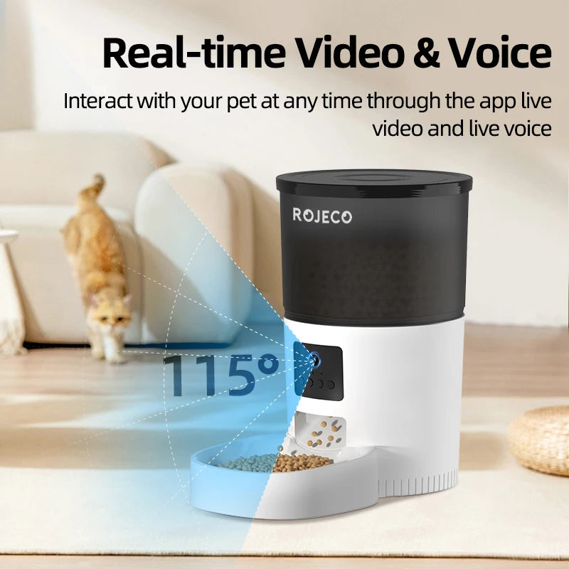 ROJECO Smart WiFi Automatic Pet Feeder 3L | App-Controlled Food Dispenser for Cats & Dogs