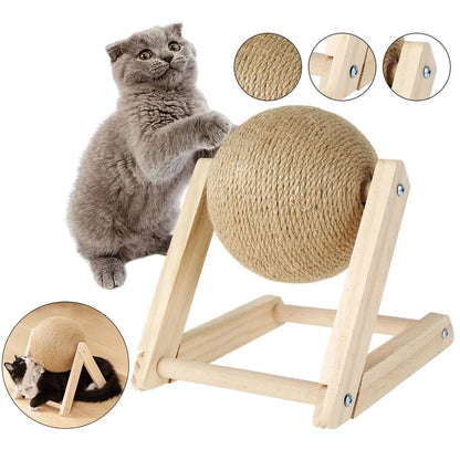 Cat Scratching Ball Toy with 360° Spinning Ball & Sturdy Wood Base