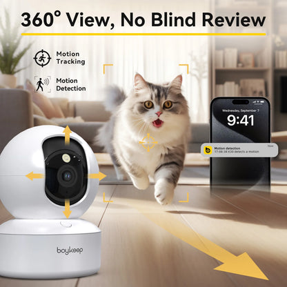 Boykeep 2K Smart Pet Camera with App Control | 360° Indoor Dog & Baby Monitor with Night Vision