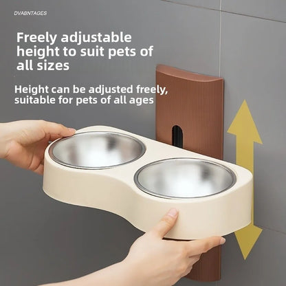 Wall-Mounted Double Pet Feeding Bowl for Cats & Dogs