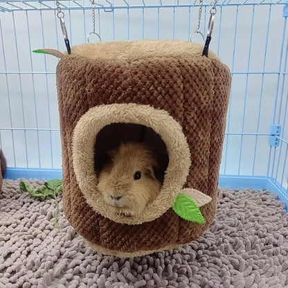 Tree Stump Shape Hammock – Warm Cotton Pet House for Small Animals