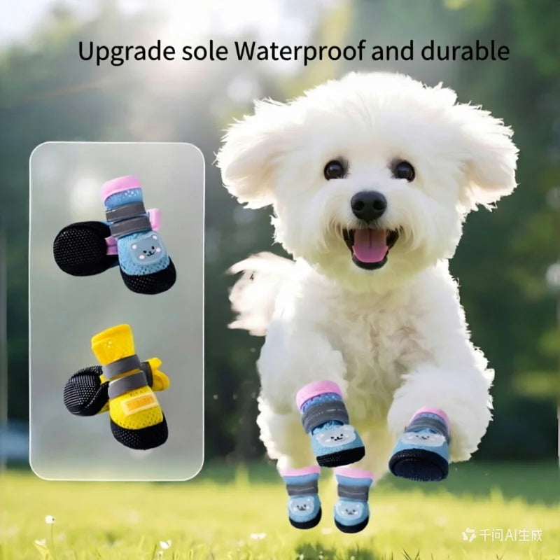 4-Piece Breathable Mesh Dog Shoes with Cute Bear Design