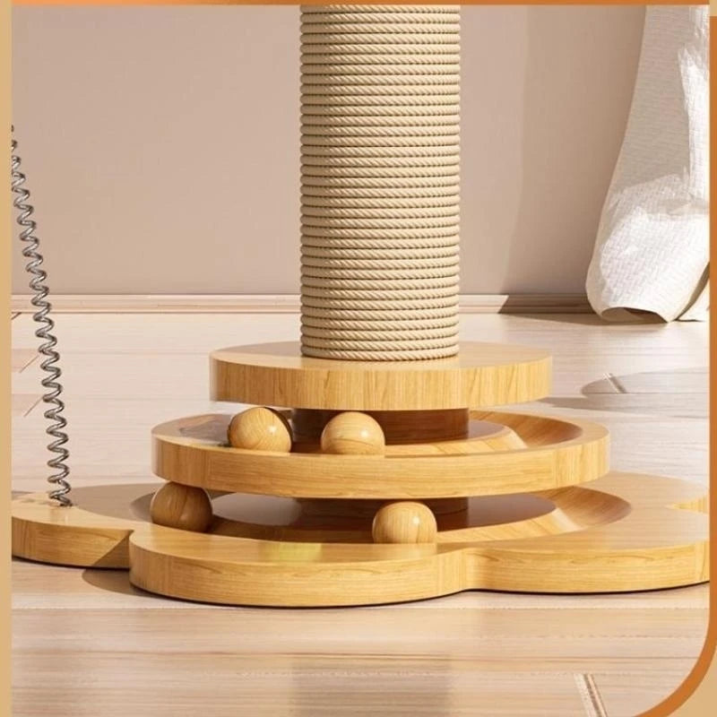 Solid Wood Cat Turntable & Scratching Tower