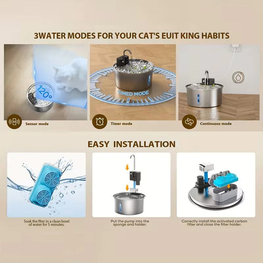 PureFlow Wireless Stainless Steel Pet Water Fountain