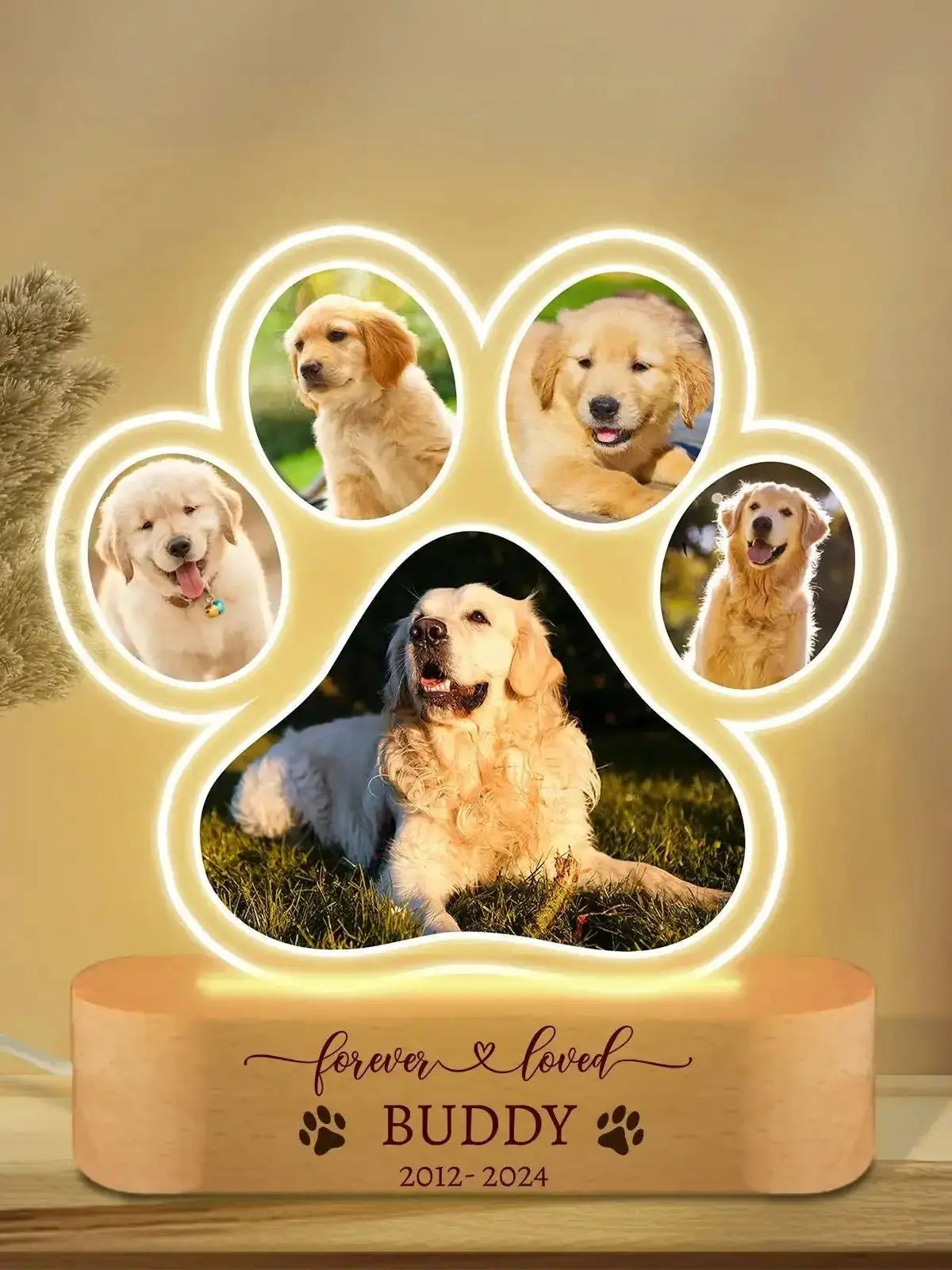 ForeverPaw Custom Pet Photo LED Night Light – Personalized Memorial Gift