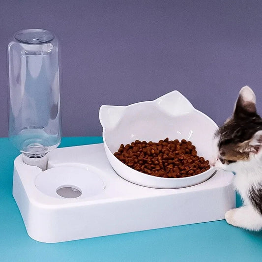 Wihte Dual-Purpose Pet Bowl – Tilted Dog Food & Water Feeder for Cervical Spine Protection