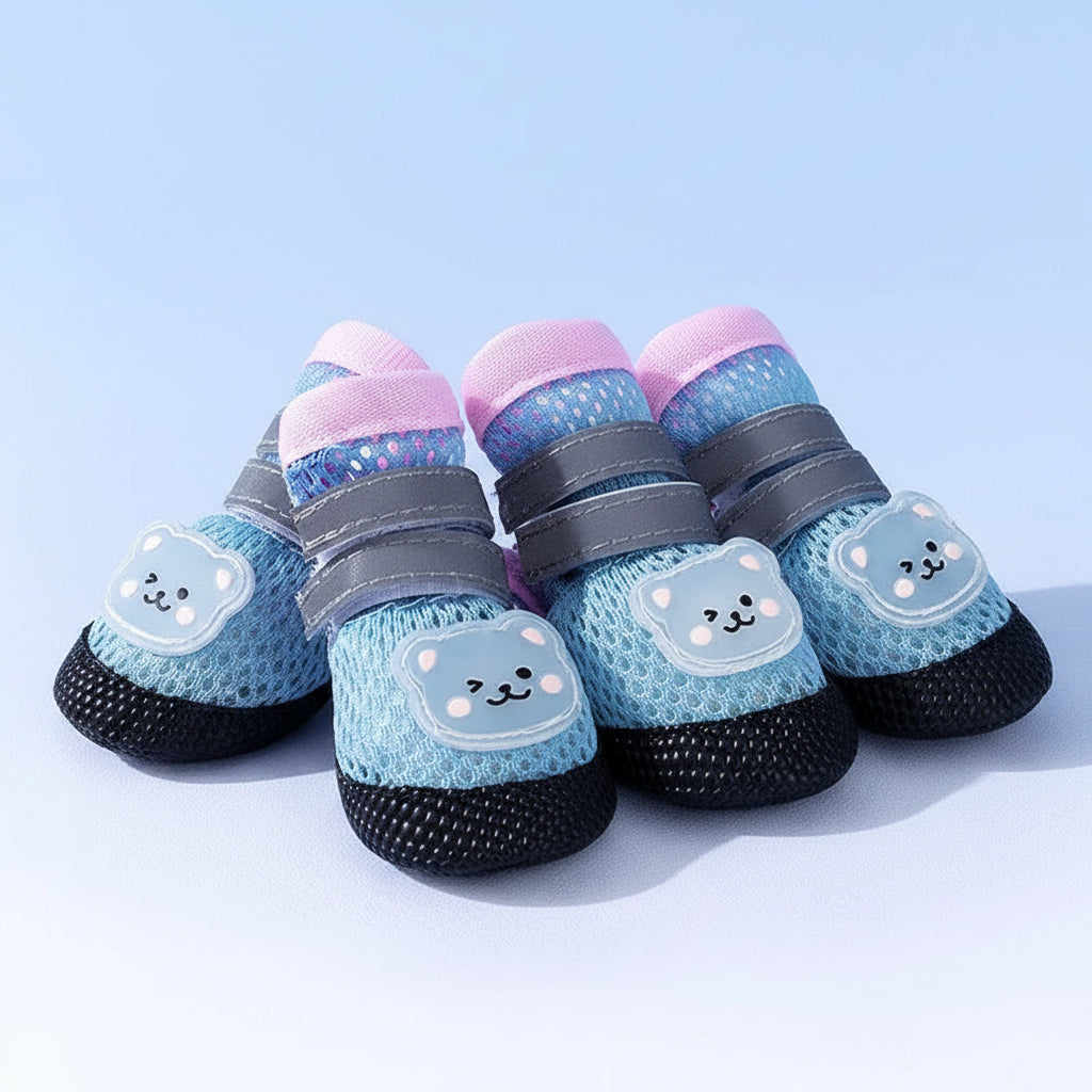 4-Piece Breathable Mesh Dog Shoes with Cute Bear Design