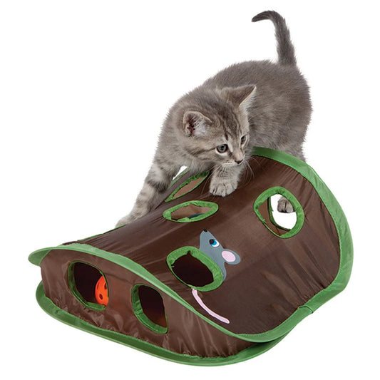Interactive Cat Tunnel Bell Tent Toy – 9-Hole Mouse Hunt & Play Tunnel