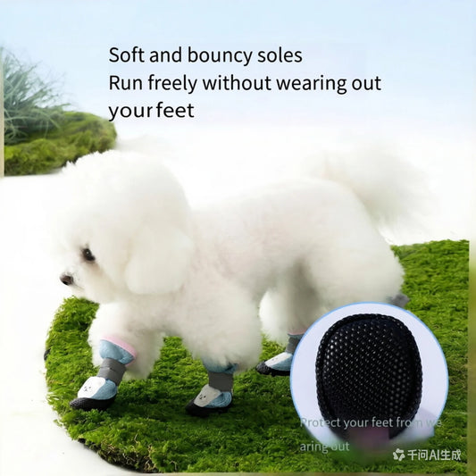 4-Piece Breathable Mesh Dog Shoes with Cute Bear Design