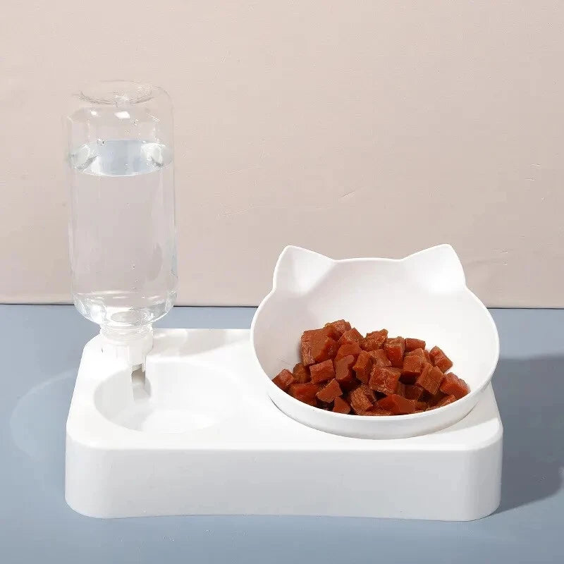 Wihte Dual-Purpose Pet Bowl – Tilted Dog Food & Water Feeder for Cervical Spine Protection