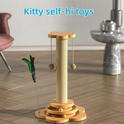 Solid Wood Cat Turntable & Scratching Tower