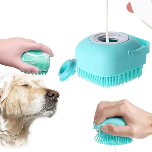Pet Bathing Massage Brush with Shampoo Dispenser