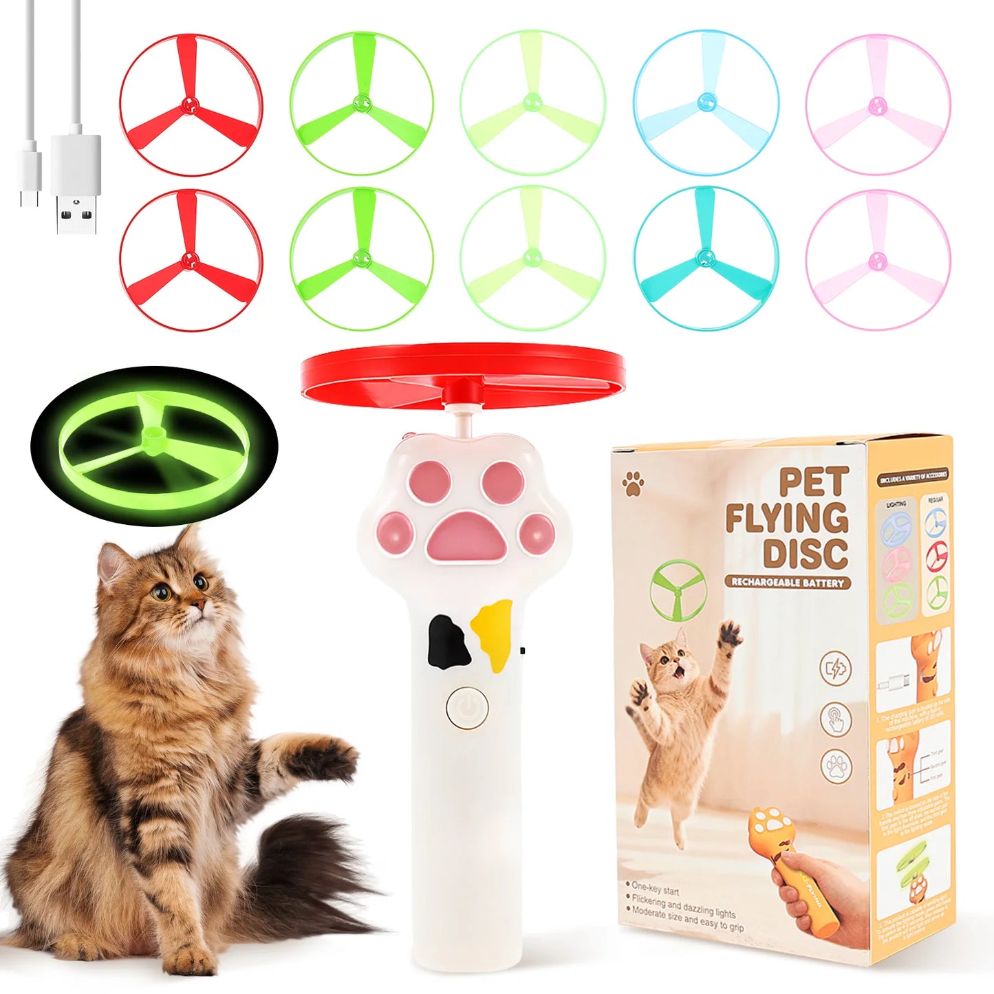 PounceFly - Rechargeable Flying Disc Cat Launcher