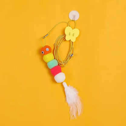 Elastic Hanging Cat Door Toy with Feather Wand