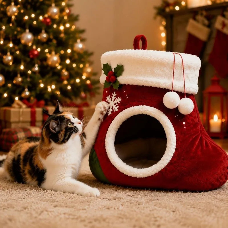 StockingSnooze – Christmas Stocking Cat Bed 🎄🐱