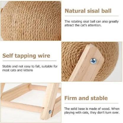 Cat Scratching Ball Toy with 360° Spinning Ball & Sturdy Wood Base