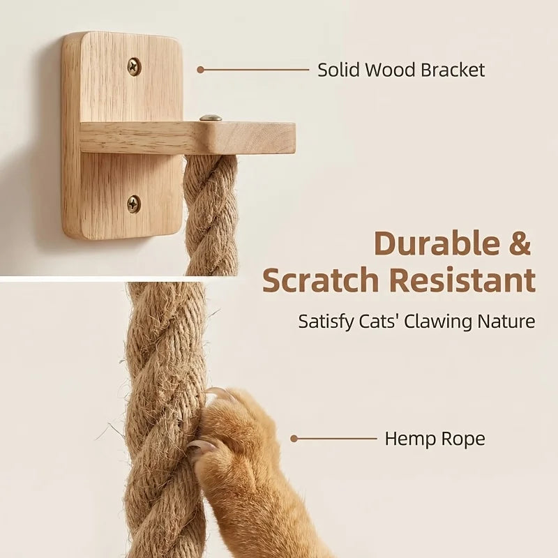 ClawClimb Wall-Mounted Cat Rope & Wood Scratcher