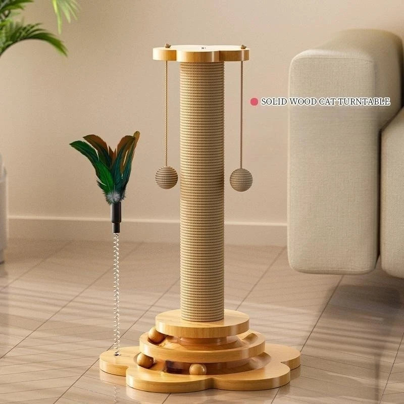 Solid Wood Cat Turntable & Scratching Tower