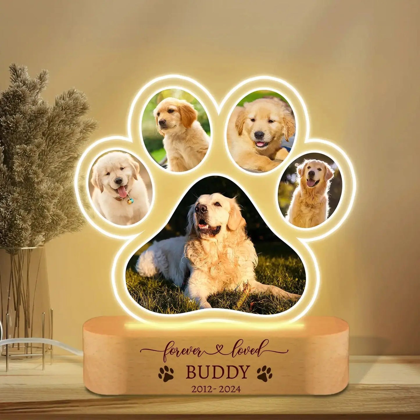 ForeverPaw Custom Pet Photo LED Night Light – Personalized Memorial Gift