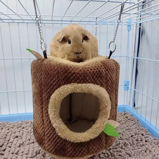 Tree Stump Shape Hammock – Warm Cotton Pet House for Small Animals