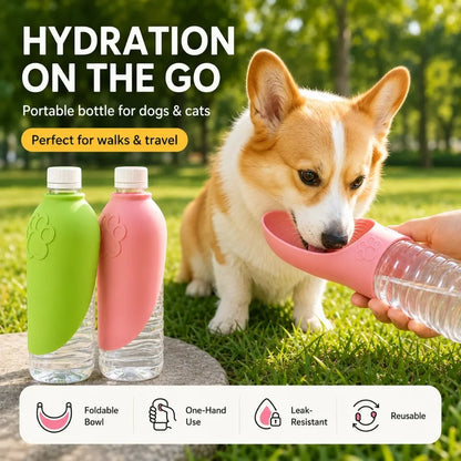 PawSip Portable Pet Water Bottle & Foldable Drinking Bowl