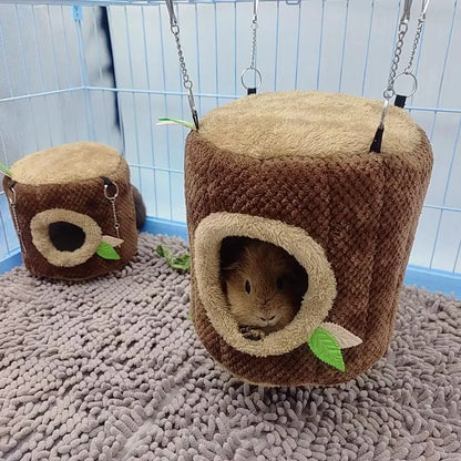 Tree Stump Shape Hammock – Warm Cotton Pet House for Small Animals