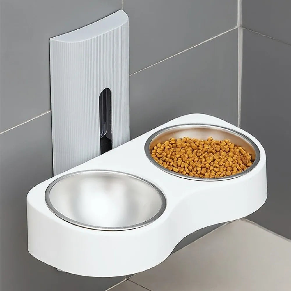 Wall-Mounted Double Pet Feeding Bowl for Cats & Dogs