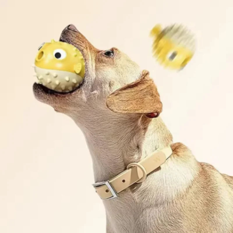 Bouncing Fish Dog Toy – Interactive Treat &amp; Sound Ball