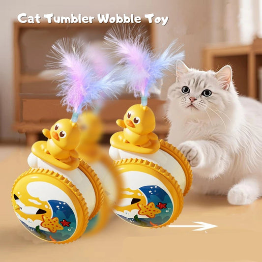 Interactive Cat Wobble Toy with Feathers & Plush Ball