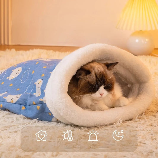 Cat Sleeping Bag – Fluffy Winter Nest Bed for Cats & Small Dogs
