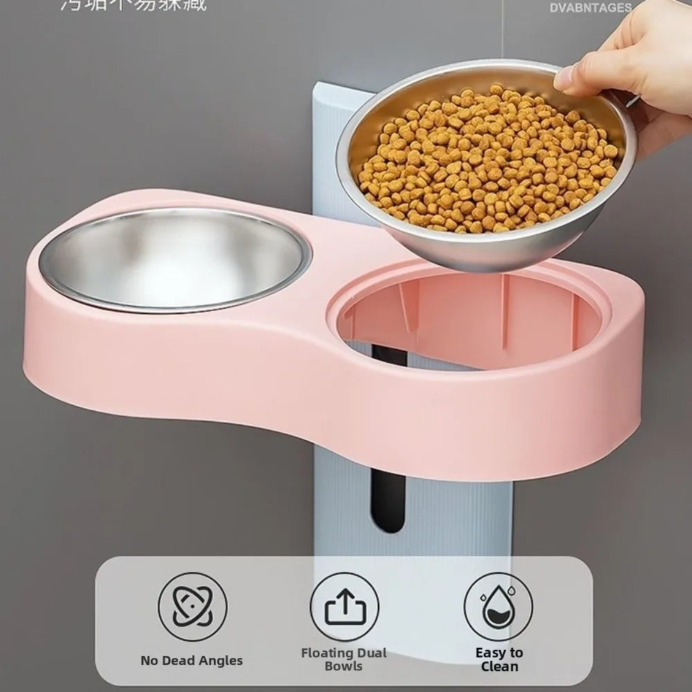 Wall-Mounted Double Pet Feeding Bowl for Cats & Dogs