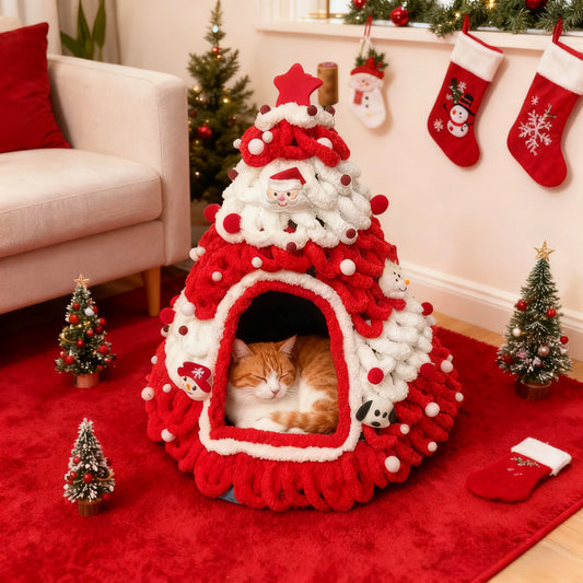 Christmas Tree Cat House & Cosy Bed