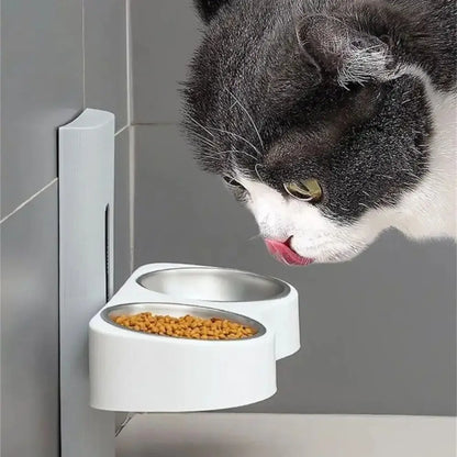 Wall-Mounted Double Pet Feeding Bowl for Cats & Dogs