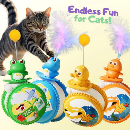 Interactive Cat Wobble Toy with Feathers & Plush Ball
