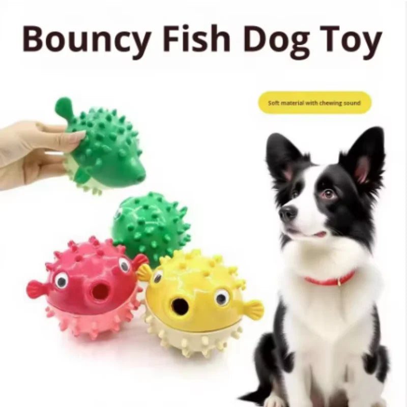 Bouncing Fish Dog Toy – Interactive Treat &amp; Sound Ball