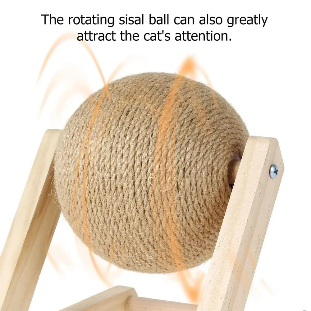 Cat Scratching Ball Toy with 360° Spinning Ball & Sturdy Wood Base